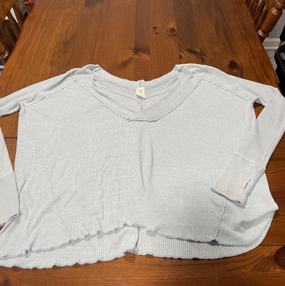 We The Free By Free People Womens Light Blue Oversized V Neck Thermal Sweater XS - Picture 1 of 3